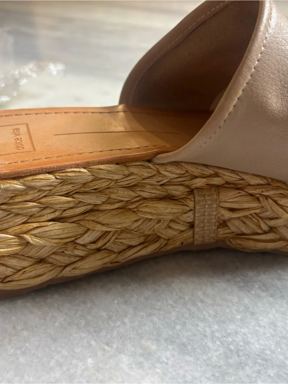 Dolce Vita Taupe Leather Slide Platform Sandals